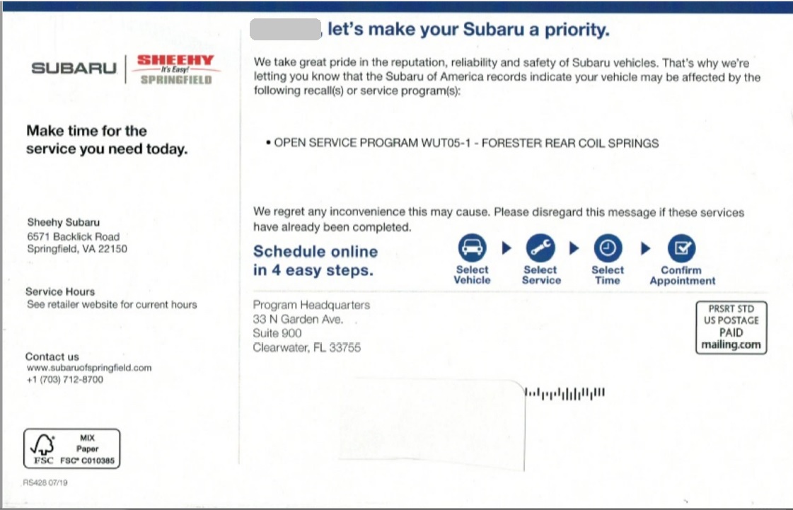 Subaru direct mail example