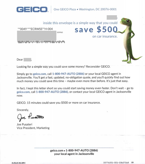 GEICO direct mail example
