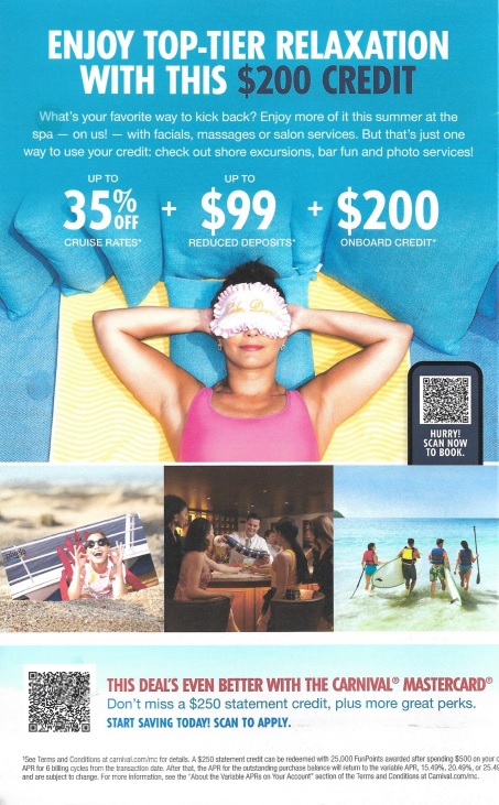 Carnival cruise line direct mail example