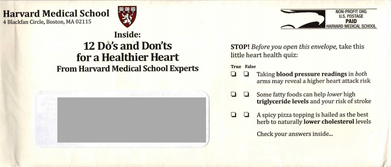 Harvard Heart Letter newsletter direct mail example