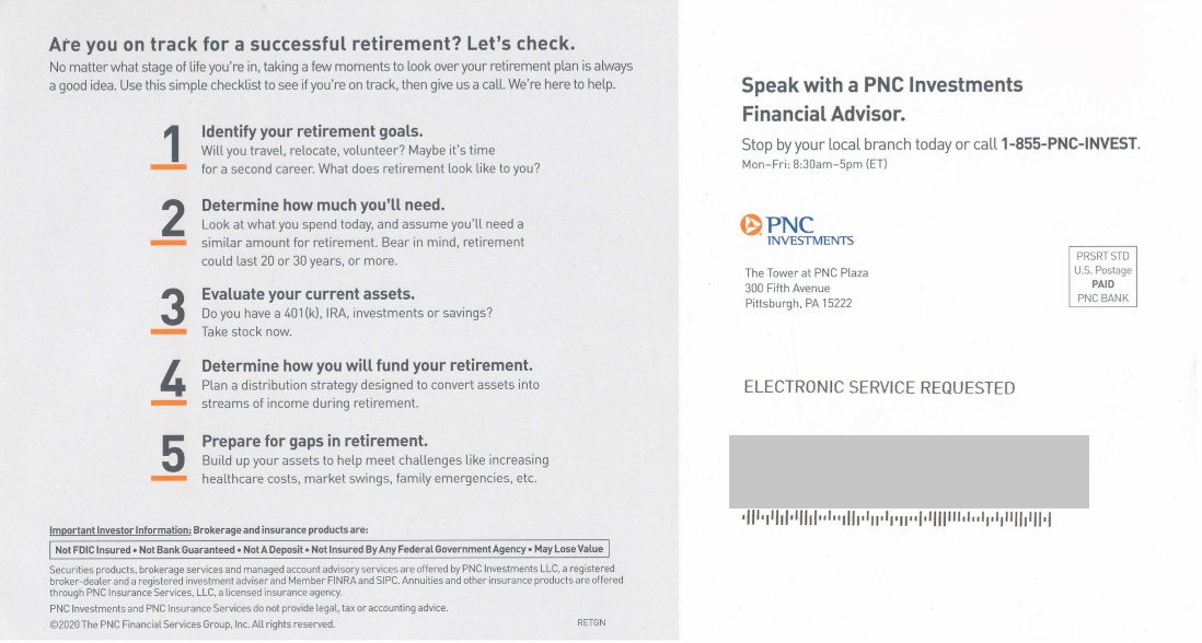 pnc investments direct mail example